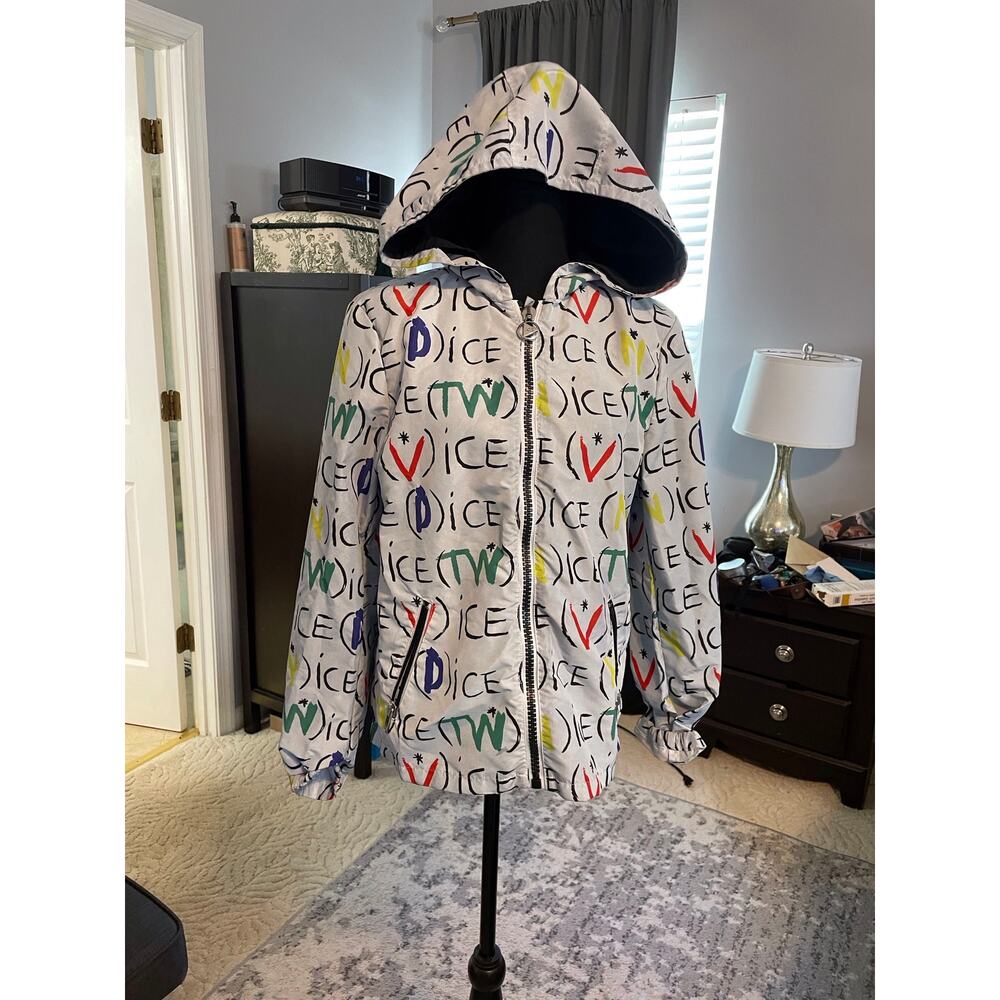 ICE Italy Hooded Windbreaker Size 44 Multicolor Graphic Nylon Jacket - Picture 3 of 6